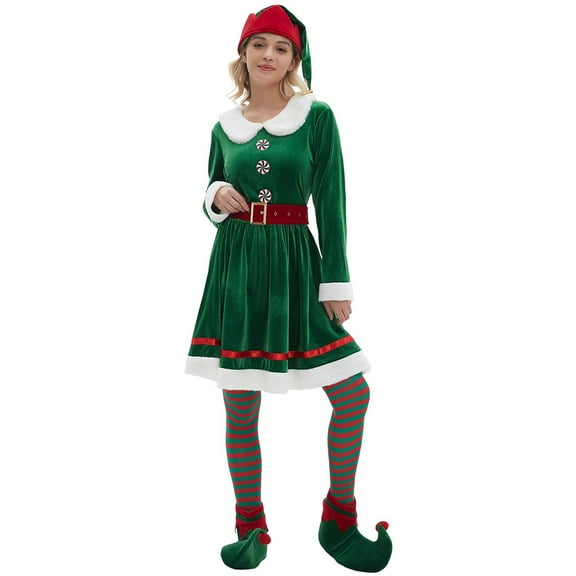 Festive Christmas Set for Women Santa's Helper Role Play Outfit Elegant Dress for Holiday Parties Performances and Celebrations