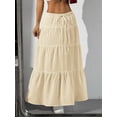 thumbnail image 4 of Tiered Pleated Low-Waist Flowing Maxi Skirt Beige, 4 of 6
