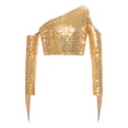 thumbnail image 3 of vastwit Girls Sequin Irregular Crop Top Tassels Off Shoulder Long Sleeve Dance Shirts for Performance Gold 12, 3 of 7