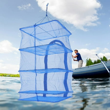 

FETCOI 4 Layer Folding Drying Net Drying Cage Fish Mesh Hanging Drying Net Double Pull Head Design w/ Zipper for Shrimp Fish Fruit Vegetables Herb Multifunctional