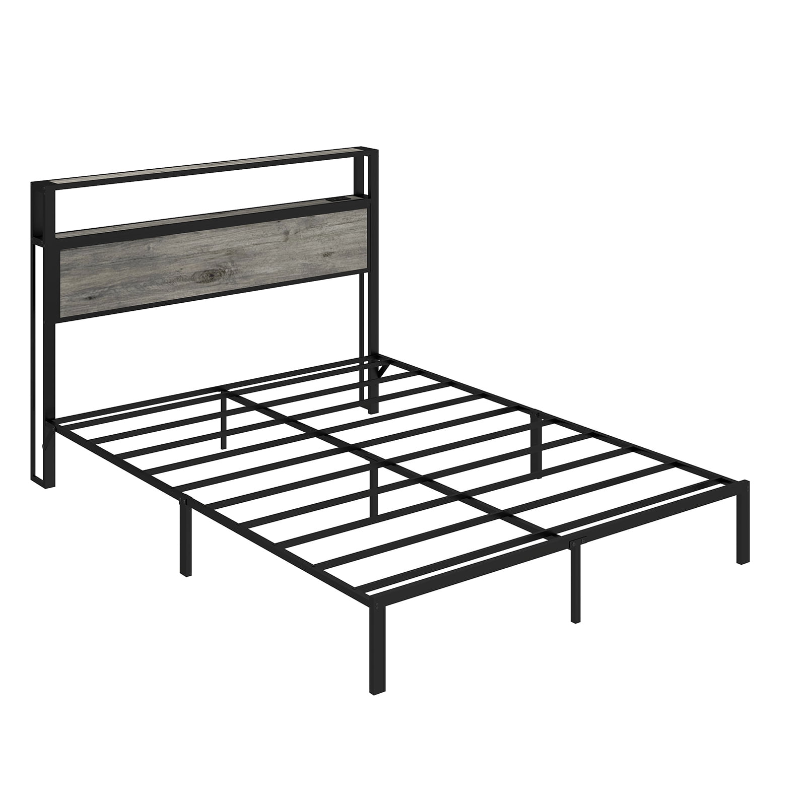 Leumius Full Size Bed Frame with Headboard, Platform Bed with RGB LED Light & Charging Station & Under Bed Storage Space, Easy Assembly, Gray