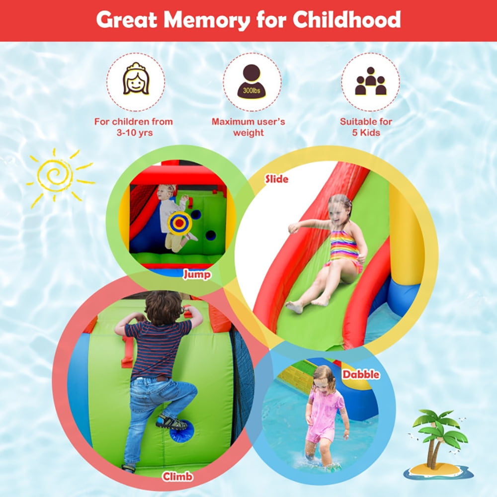Aimee Lii Inflatable Blow Up Water Slide Bounce House with 740W Blower, Playhouse for Kids Outdoor