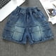 thumbnail image 2 of Niñas Pantalones Cortos de Denim Color Sólido Cintura Elástica Casual Multi Bolsillo Shorts de Ropa de Trabajo para Niños Verano, 2 of 9