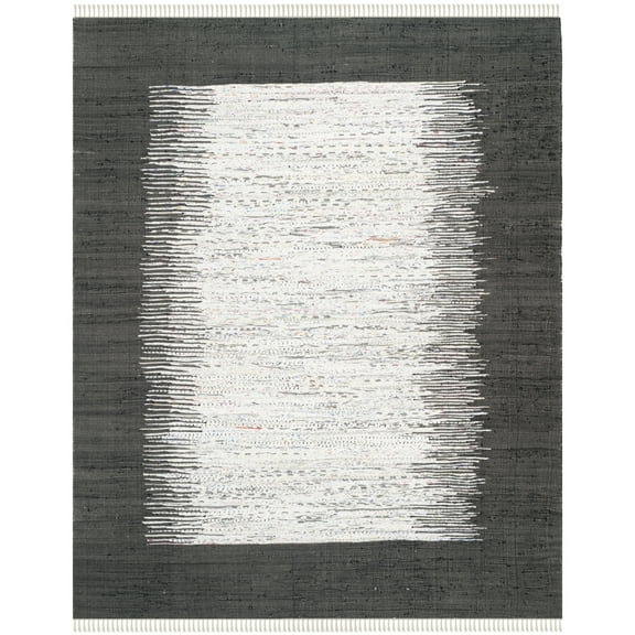 SAFAVIEH Montauk Tennyson Geometric Cotton Area Rug, Ivory/Black, 6' x 6' Round