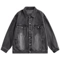 thumbnail image 5 of Fengqque Men's Long Sleeve Vintage Washed Denim Jacket, Lapel Collar Button Down Loose Fit Coat with Chest Pocket Dark Gray L, 5 of 5