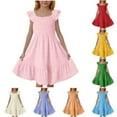 thumbnail image 1 of Tranfacy Robe d'Été pour Filles, Enfants, Sans Manches, Mignonne, à Manches à Volants Double Couche, Fluide, Robe Trapèze pour Préados, 1 of 7