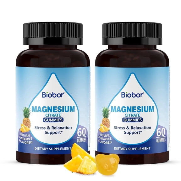 Biobor Potassium Magnesium Gummies, Magnesium Citrate & Potassium Citrate Supplements with Vitamin D3, B6 Pineapple Flavor (120 Count)