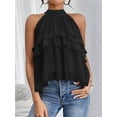 thumbnail image 2 of Women'S Layered Ruffle Hem Sleeveless Halter Chiffon Blouse Flowy Tank Tops Black XXL, 2 of 8