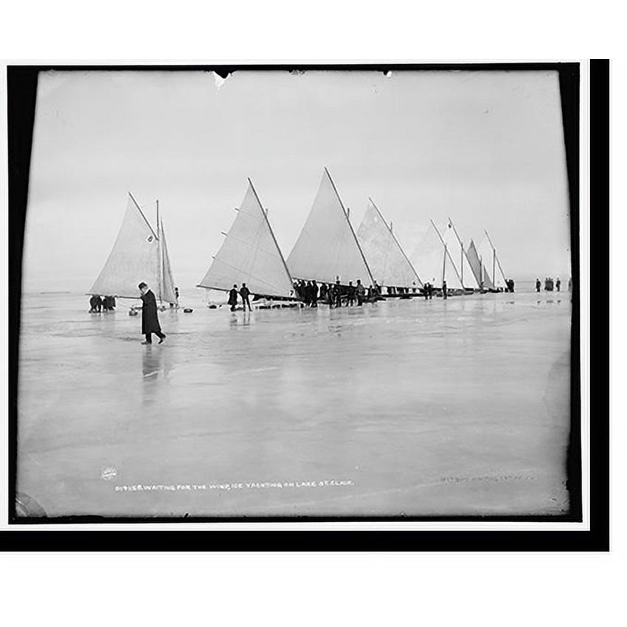 Historic Print, Waiting for the wind, ice yachting on Lake St. Clair, 16" x 20"