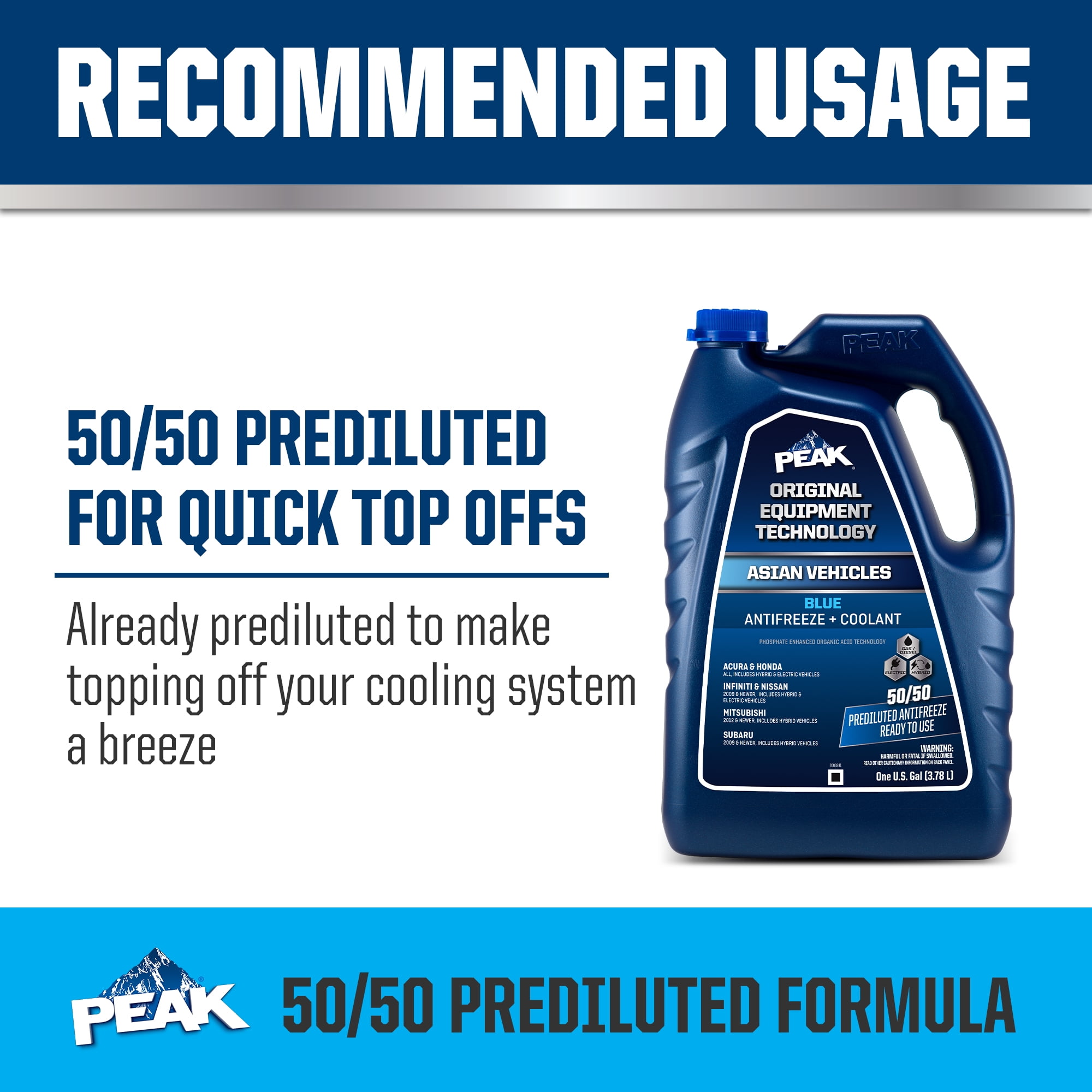 PEAK® ORIGINAL EQUIPMENT TECHNOLOGY Antifreeze + Coolant for Asian Vehicles - Blue