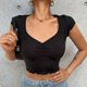 thumbnail image 4 of Top de manga corta con cuello en V, camisa corta ajustada con busto fruncido de Color puro a la moda para mujer para trabajo de oficina, 4 of 7