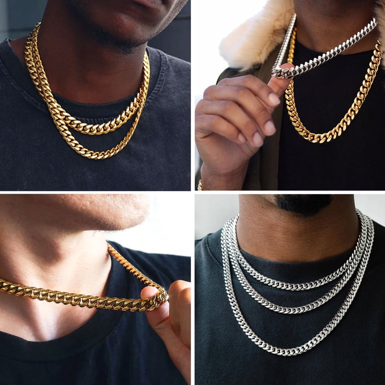 2 Pcs Stainless Steel Chain Gift Set, Hip Pop Necklace With 2 Lengths, Sturdy Silver, Cuban Link, Jewellery, Cuban Chain For Men, Women Lover, Valentines Day(Send Box