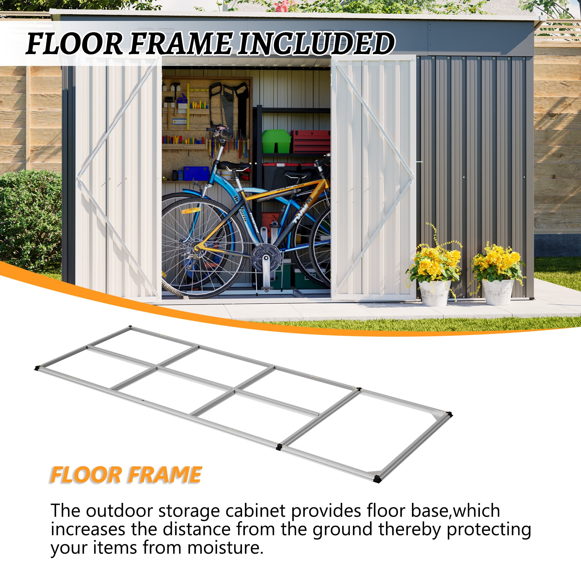 10x4 FT Metal Storage Shed with Open Firewood Bay, Floor Frame, Vents, Outdoor Tool/Garden Shed, Dark Gray