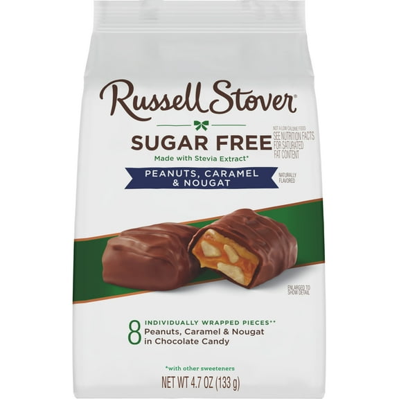 RUSSELL STOVER Sugar Free Peanut, Caramel & Nougat Chocolate Candy, 4.7 oz. bag