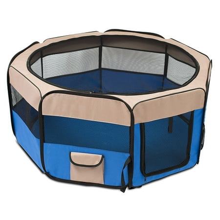 BIRDROCK HOME Internet’s Best Soft Sided Pet Playpen | Medium | Portable Puppy Pet Enclosure | Dog or Cat | Indoor Outdoor Mesh Kennel | Easy Travel | Folding and Collapsible Cage | Blue and