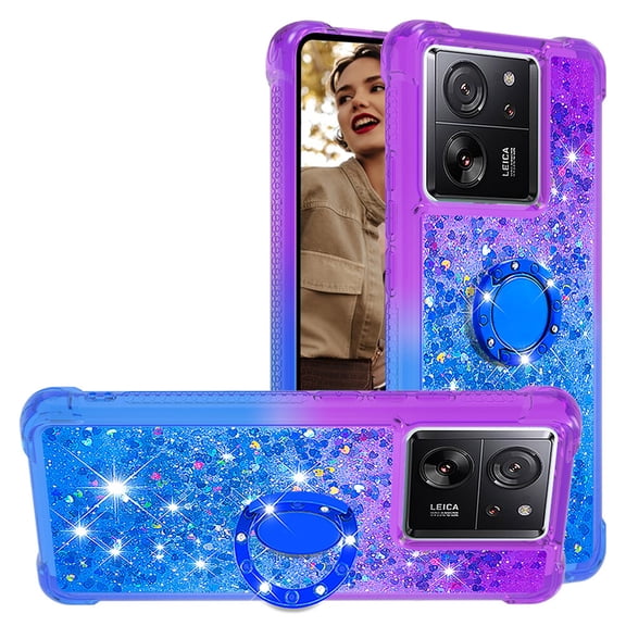 CCSmall for Xiaomi 13T Clear Case Glitter for Girls Women, Liquid Sparkle Bling Cute Case with Kickstand Gradient Quicksand Cover for Xiaomi 13T Pro / 13T / Redmi K60 Ultra JB Purple Navy