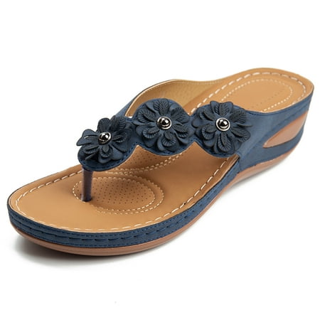 Image of Ablanczoom Women Casual Wedge Sandals Comfortable Flower Flip-flops Summer Beach Sandals
