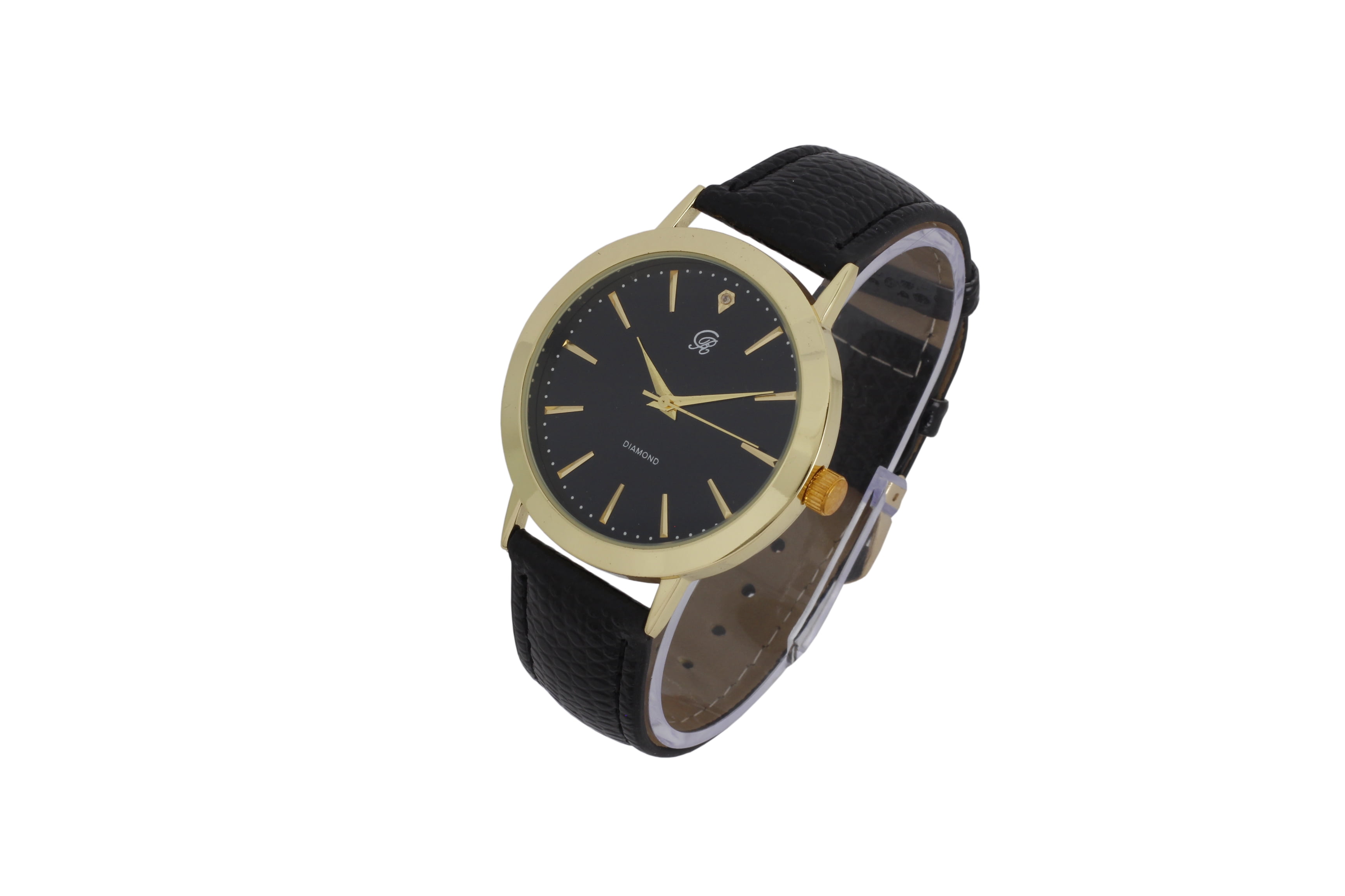 Genuine Real Diamond at 12 o'clock Elegant and Classy Mens Watch for all Occasions - Easy Reader Simplistic Slashes at every hour - Handsomely Stunning