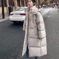 thumbnail image 4 of comerut Winter Down Coat Zipper Hooded Solid Color Midi Length Cardigan Keep Warm Padded Stand Collar Women Winter Coat for Outdoor, 4 of 8