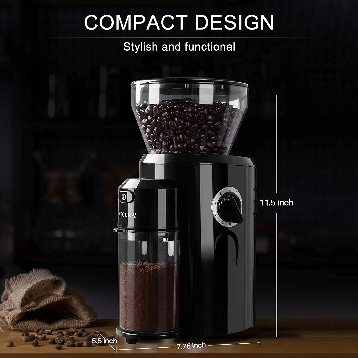 Secura Conical Burr Coffee Grinder, Electric Coffee Grinder with 18 Grind Settings, Adjustable Burr Mill Coffee Bean Grinder for 2-10 Cups並行輸入 Secura Burr Coffee Grinder, Conical Burr Mill Grinder with 18