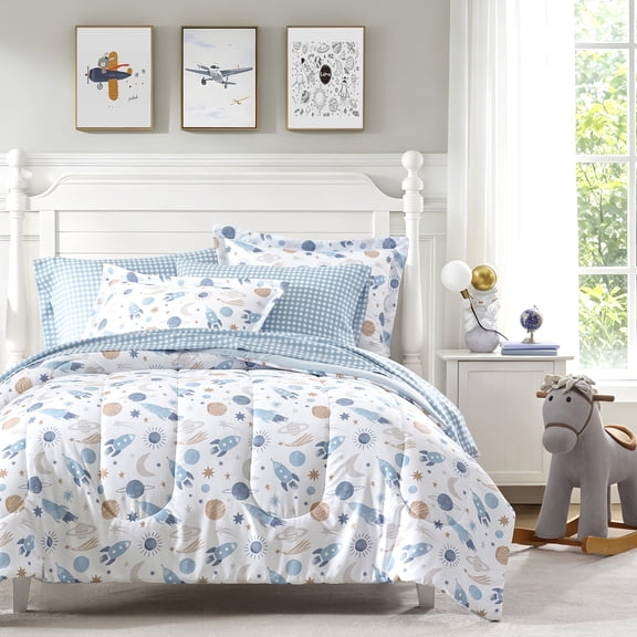 Dream Factory 5-Piece Milky Way Bed in a Bag, Blue, Twin