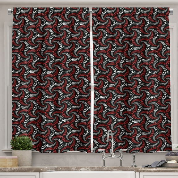 Ambesonne Geometric Kitchen Curtains, Curvy and Dotted Art, 55"x39", Scarlet White Black