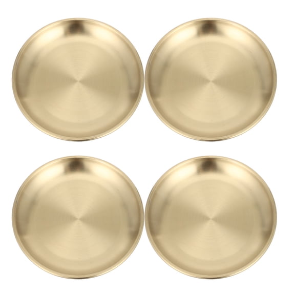 ETHZZLE Set of 4 Golden Stainless Steel Candle Drip Trays with Stable Base for Coffee Table and Home Decoration