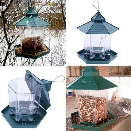 Clean Cup Feeder - Green Pavilion Bird Feeder Outdoor Hanging Food Container Garden Decoration Pet Enclosure Cage Cup