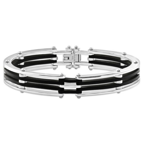 Pompeii Men's Steel And Black Silicone Latched 8" 13.5mm " Cuffed Bracelet (,)