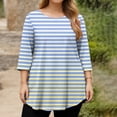 thumbnail image 5 of Garbnen L-5XL Striped Plus Size Shirts for Women 3/4 Sleeve Curved Hem Crew Neck Tops for Women Color Block Spring Women's Tunics, 5 of 5