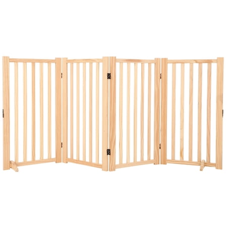EastVita Wooden Freestanding Dog Gates for The House Doorways Stairs Fodable Dog Gate Indoor Step-Over Safety Pet Gate Paint-Free Solid Hardwood 24 H 80 W