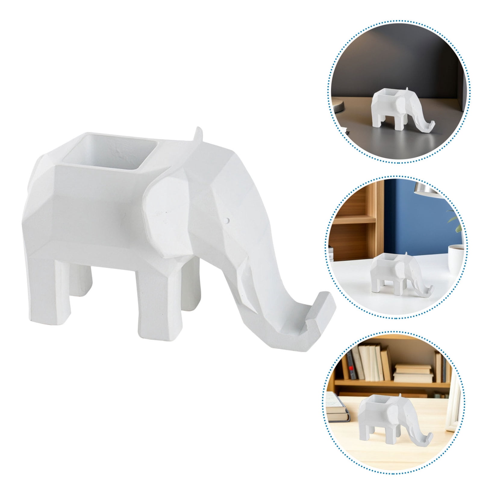 OUNONA Resin Elephant Desk Organizer with Phone Holder, Multifunctional Office and Home Desk Accessory