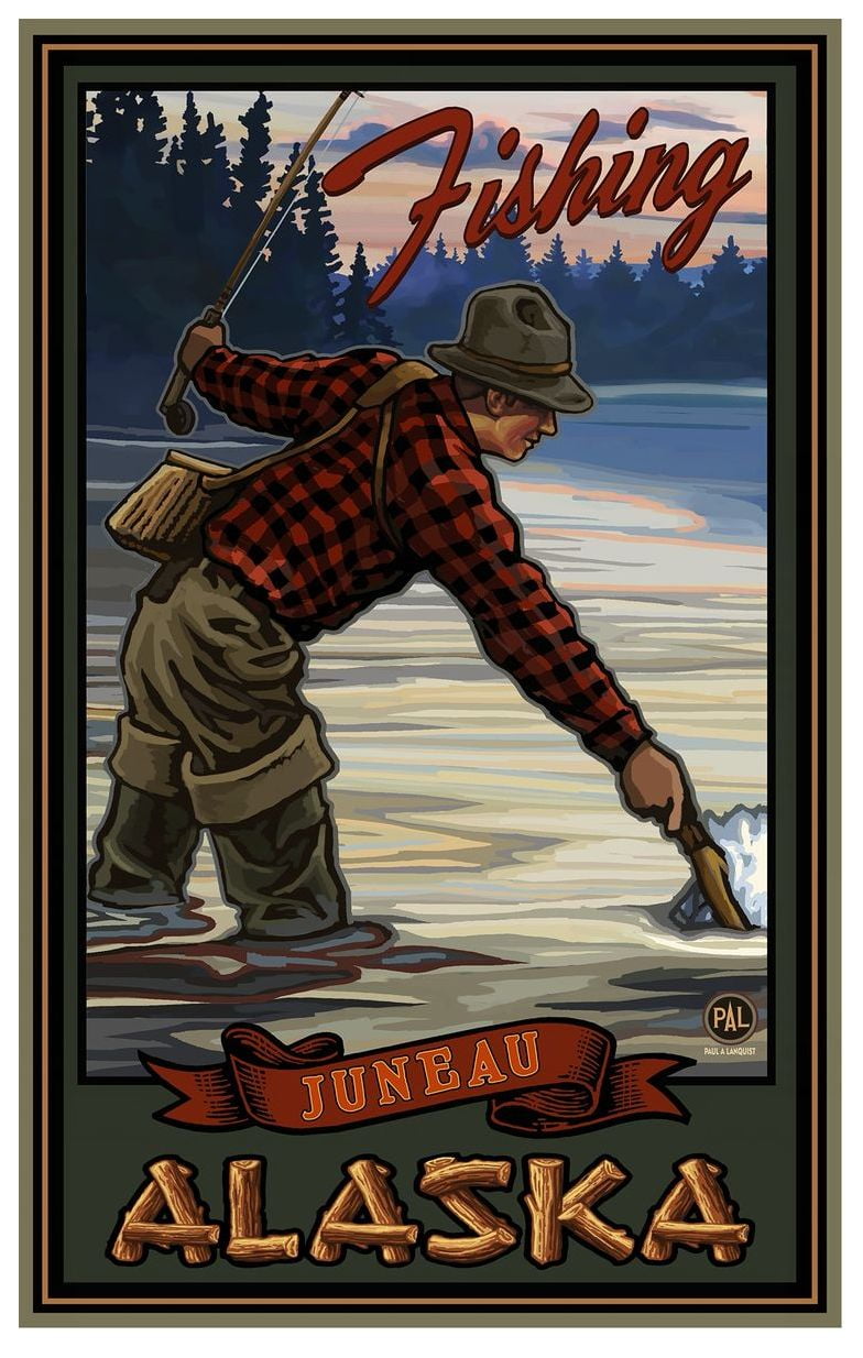 Juneau Alaska Evening Fly Fisherman Giclee Art Print Poster by Paul A