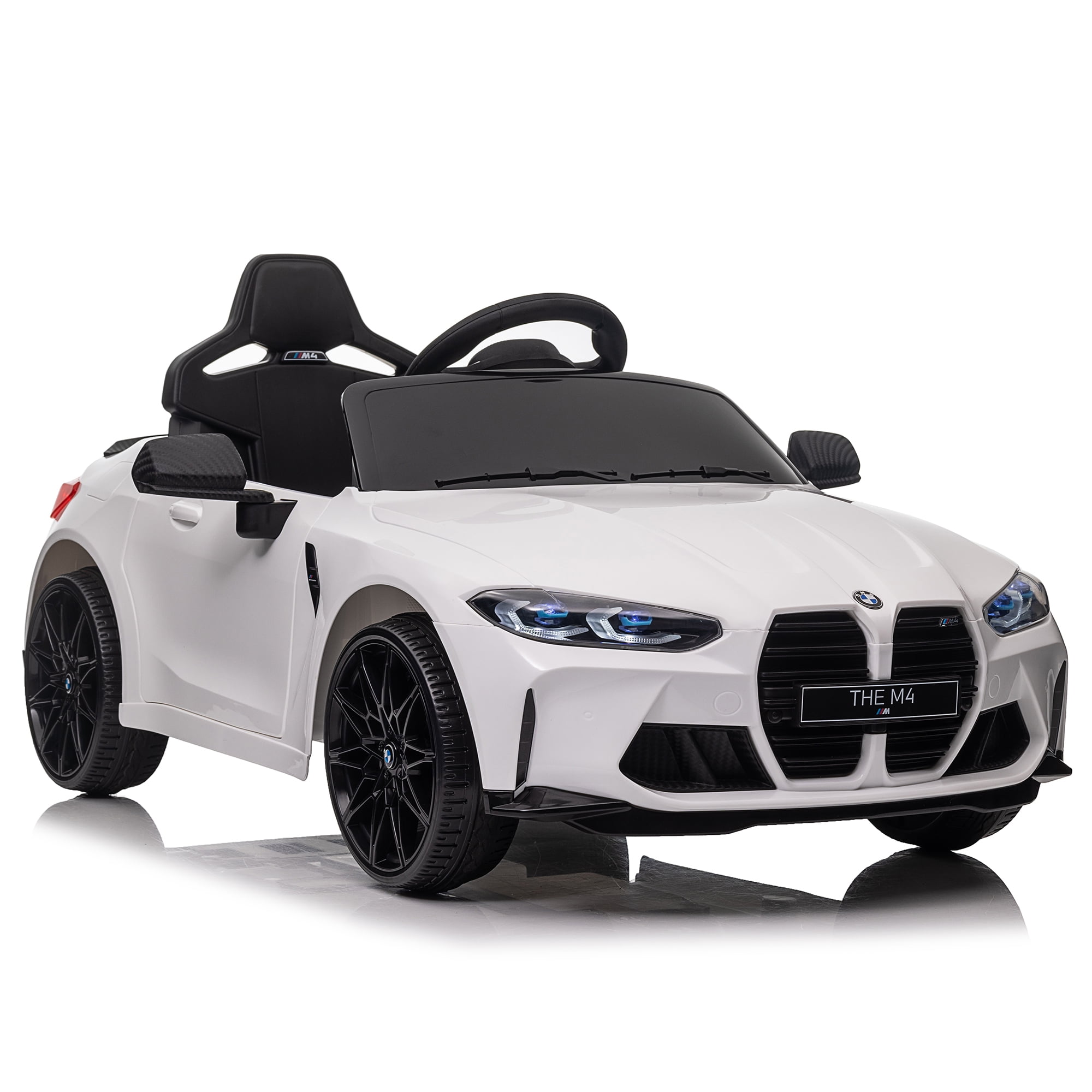 BMW M4 12V Kids Ride On Toy Car with Parents Remote, Electric Car with USB/MP3, Bluetooth, LED Light, Toddler Car with A Handle with Wheels and A Pull, Easy to Carry, Gift for Boys Girls 2-5, White