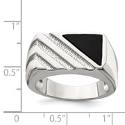 White Sterling Silver Ring Band Men's Onyx