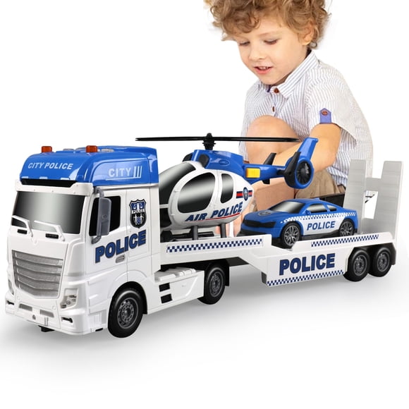 Semirremolque de juguete Dwi Dowellin para niños pequeños de 3 a 6 años con coche