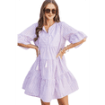 thumbnail image 2 of Vestido Camisero Informal de Mujer con Mangas Acampanadas, Cintura Fruncida y Rayas, Color , Talla S, 2 of 8