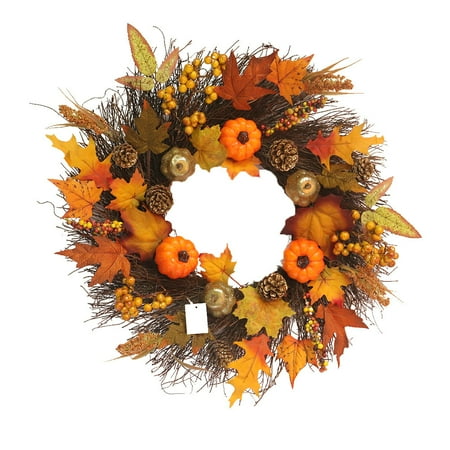 Wreath Door Decoration - Cottcuboaba Maple Leaf Pumpkin Wreath Artificial Pumpkin wreath front door decoration Thanksgiving Decorative Wreath