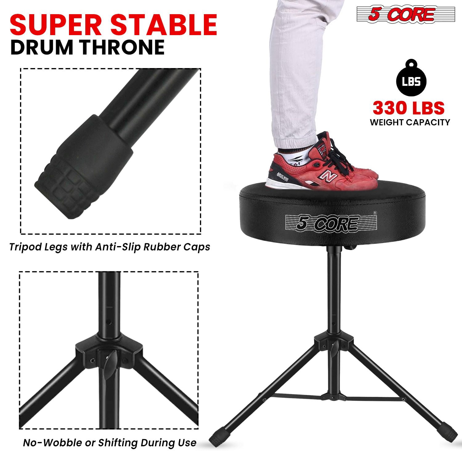 Drum Throne 3" Thick Padded Memory Foam Comfortable Drummer Stool 330Lb Capacity Adjustable