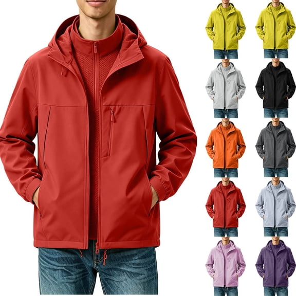 Sevevn Men 3 In 1 Rain Jacket Detachable Hood Regular Fit Waterproof Shell With Fleece Liner Chest Zip Pocket Side Pockets Elastic Cuffs For Hiking Wear