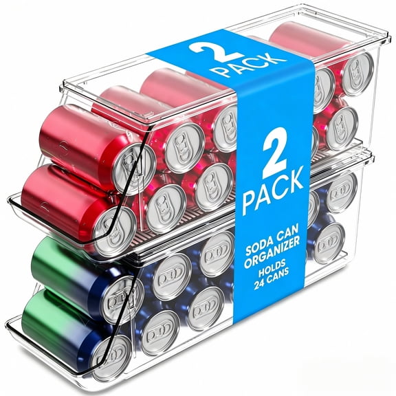 Acztne 2 Pack Stackable Soda Can Organizer with Lids, Refrigerator Organizers and Storage, Clear Organizers for Pantry, Freezer, Kitchen – Holds 12 Cans Each