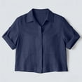 thumbnail image 6 of Craaazy Women Casual Tops Cropped Fit Solid Color Turn Down Collared Button Down Patch Pocket Short Sleeve Cotton Linen Blouses for Summer Daily Wear Gift, 6 of 7