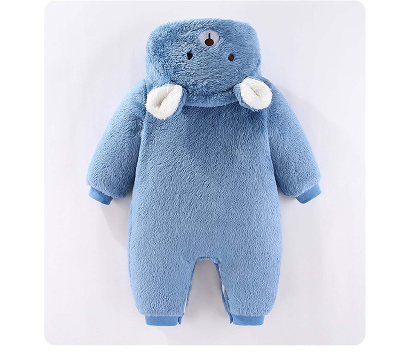 Hicidod Baby Snowsuit Cute Cartoon Bear Ears Hooded Toddler Rompers Winter Hooded Zipper Fleece Thicken Warm Jumpsuit