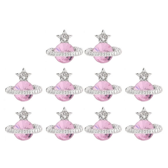 huanledash 10Pcs Nail Art Decor Heart 3D Planet Design Stunning Visual Effect Rhinestone Nail Charm Glittering DIY Cubic Zirconia Nail Art Jewelry for Women