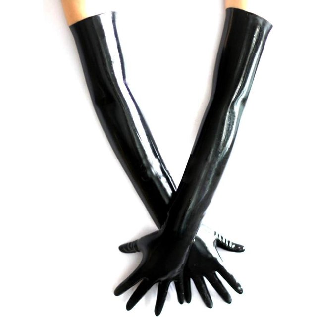 EXLATEX Latex Rubber Black Long Gloves Club Outfits Accessory Plus Size