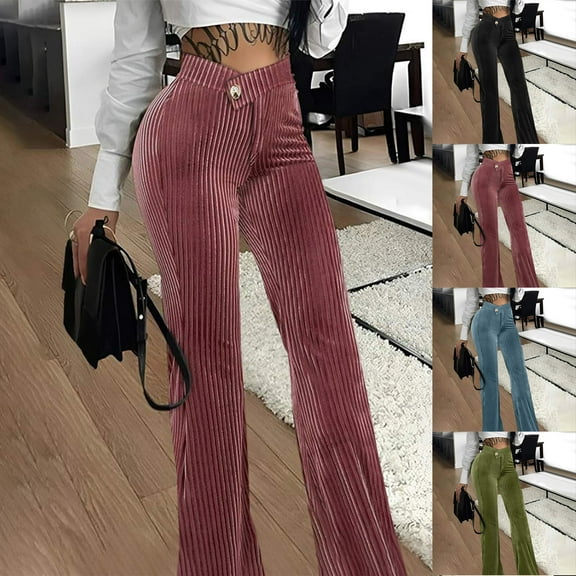 ZZwxWA Velvet Pants Women, Womens Velvet Pants Vintage High Waist Elegant Soft Stretch Yoga Loungewear Bell Bottom Flare Pants Solid Color