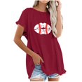 thumbnail image 1 of Blusa de manga corta con estampado de béisbol y cuello redondo de algodón y cáñamo para mujer OAVQHLG3B Store  lin121212, 1 of 5