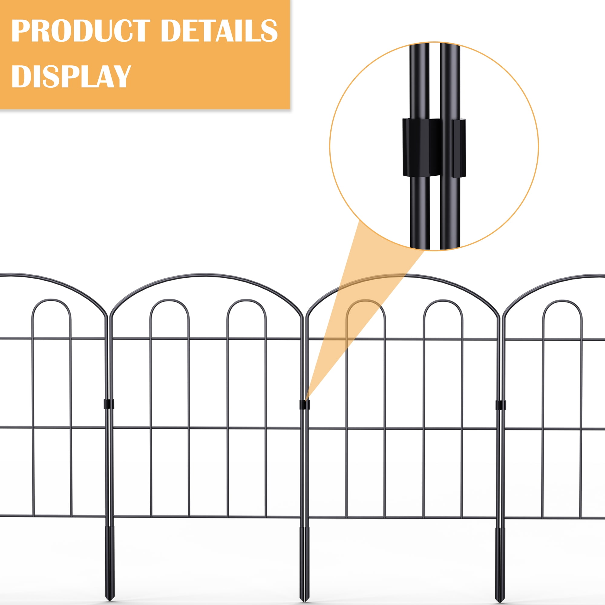 20-Pack Double-Arched Window Garden Fence 21.65FT Total Length, 24in×13in Black Metal Decorative Animal Barrier for Yard Patio Flower Bed