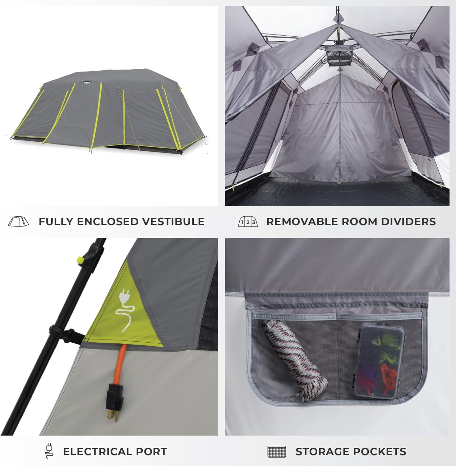 CORE 18' x 10' 12 Person Instant Cabin Camping Tent with Full Rainfly, 55lbs