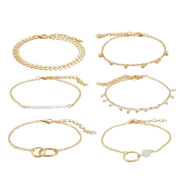 Fiaya Women Bracelet Women's Bangle, 6pcs Gold Herrungbone Infinity Link Stacking Chain Dainty Layered Fashion Delicate Jewelry Gifts for Women